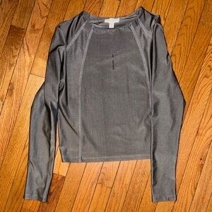 Topshop Metallic Gray Scoop Neck Long Sleeve Top